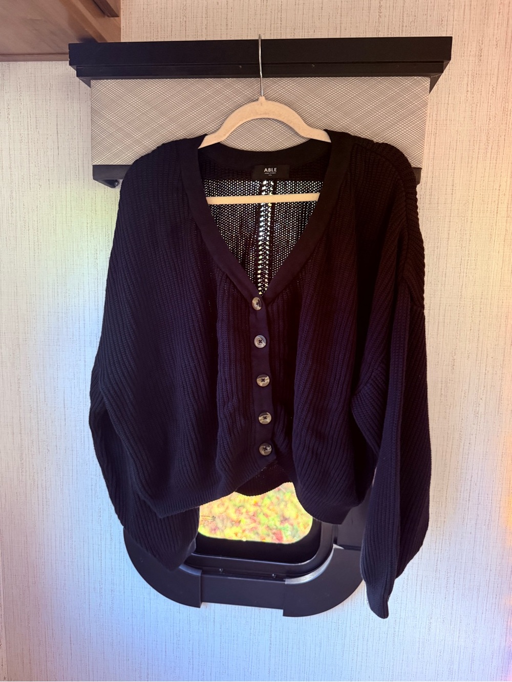 Able Black Ribbed V-Neck Button Cardigan